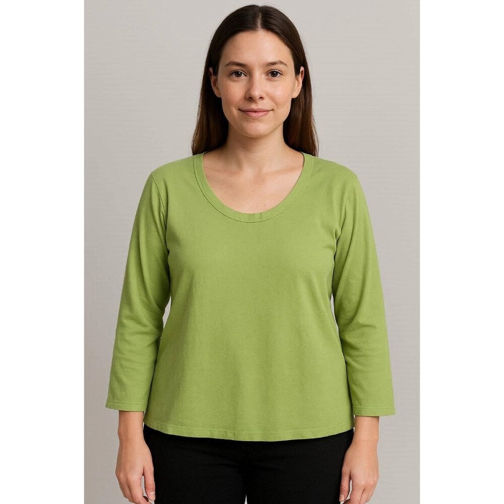 Womens Plus Sz 2X Scoop Neck  ¾ Sleeve Tank Top Lime Green Stretchy Basic Casual